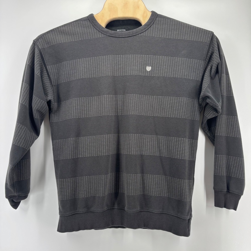 Brixton Sweatshirt Mens Small Charcoal Grey Striped Crewneck Pullover Logo